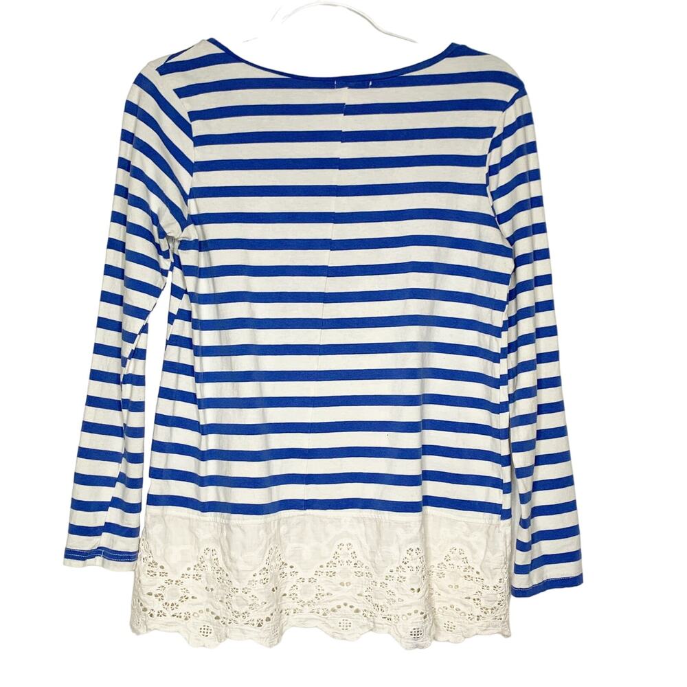 LILIS CLOSET Long Sleeve T-Shirt Eyelet Lace-Trim Striped Blue White Size Small - Picture 7 of 8